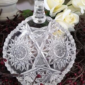 American Brilliant Nappy Cut Glass Dish with Handle 7" Crystal